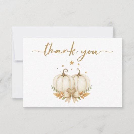 Two Little Pumpkins Twin Baby Shower Thank You サンキューカード (正面)