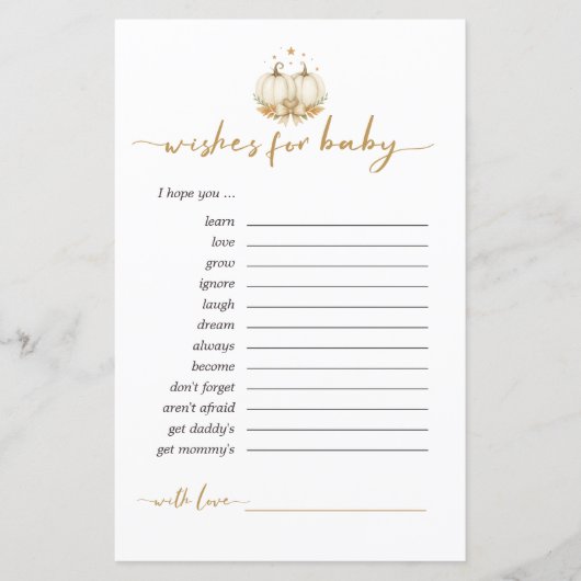 Two Little Pumpkins Wishes For Babies Advice Card (正面)