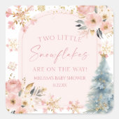 Two Little Snowflakes Winter Twins Baby Shower  スクエアシール (正面)
