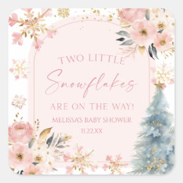 Two Little Snowflakes Winter Twins Baby Shower  スクエアシール