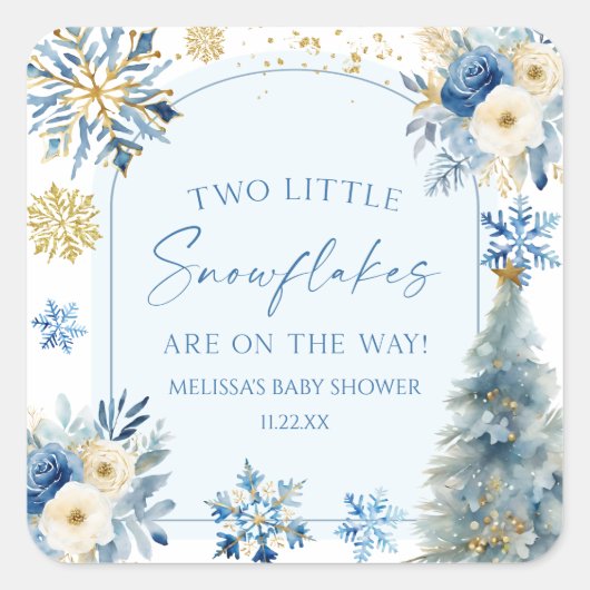 Two Little Snowflakes Winter Twins Baby Shower  スクエアシール (正面)