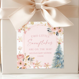 Two Little Snowflakes Winter Twins Baby Shower  スクエアシール