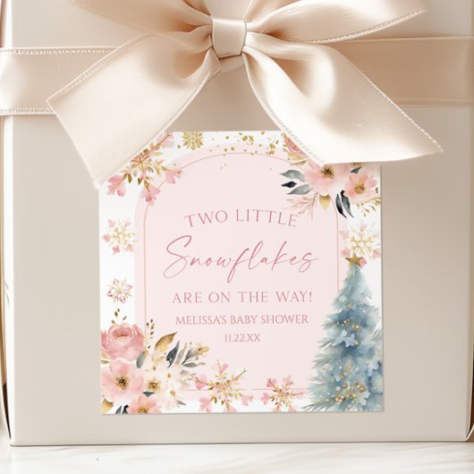 Two Little Snowflakes Winter Twins Baby Shower  スクエアシール