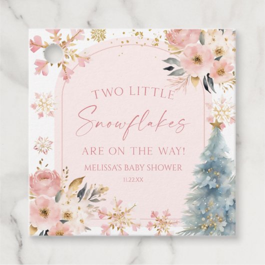 Two Little Snowflakes Winter Twins Baby Shower  フェイバータグ (正面)