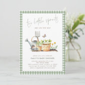 Two Little Sprouts Twins Sage Gingham Baby Shower  招待状 (スタンド正面)