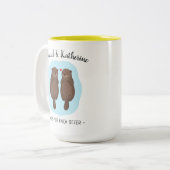 Two Lovely Cute Otters Custom Name Valentine's Day ツートーンマグカップ (正面左)
