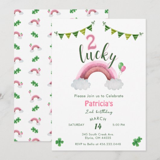 Two Lucky 2nd Birthday 招待状 (正面/裏面)