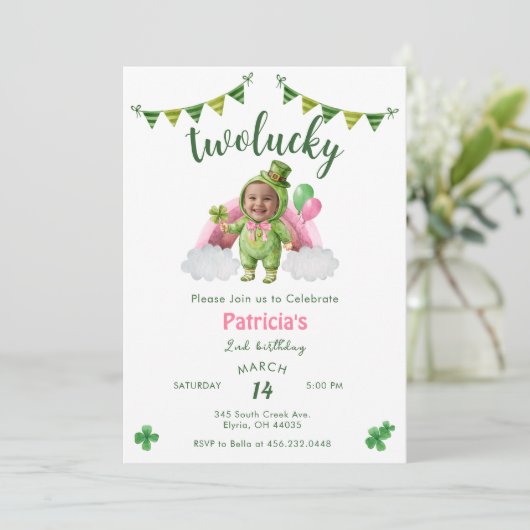 Two Lucky 2nd With Photo Birthday 招待状 (スタンド正面)