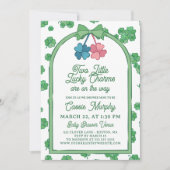 Two Lucky Charms Clovers Girl Boy Twin Baby Shower 招待状 (正面)