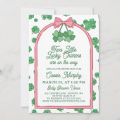 Two Lucky Charms Clovers Girl Twins Baby Shower 招待状 (正面)