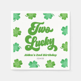 Two Lucky Green Shamrock Clover 2nd Birthday Party スタンダードカクテルナプキン