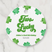 Two Lucky Green Shamrock Clover 2nd Birthday Party フェイバータグ (裏面)