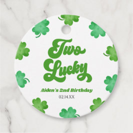 Two Lucky Green Shamrock Clover 2nd Birthday Party フェイバータグ