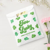 Two Lucky Green Shamrock Clover 2nd Birthday Party フェイバーバッグ (封をした状態)
