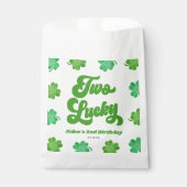 Two Lucky Green Shamrock Clover 2nd Birthday Party フェイバーバッグ (正面)