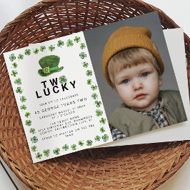 Two Lucky Shamrock Photo Birthdayパーティー 招待状