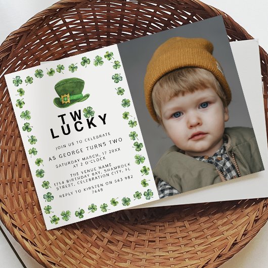 Two Lucky Shamrock Photo Birthdayパーティー 招待状
