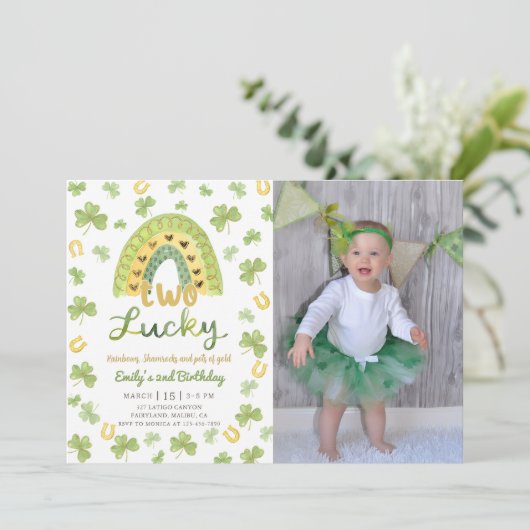 Two Lucky St Patrick's 2nd Birthday Invitation 招待状 (スタンド正面)