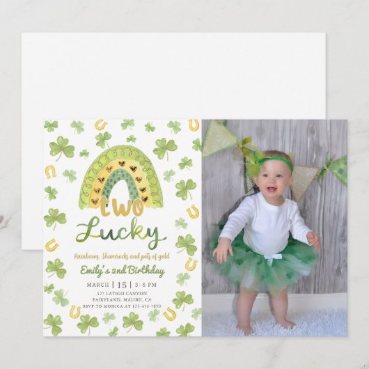 Two Lucky St Patrick's 2nd Birthday Invitation 招待状 (正面/裏面)