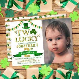 Two Lucky St. Patrick's Day 2nd Birthday Photo 招待状