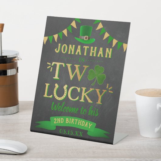 Two Lucky St. Patrick's Day 2nd Birthday Welcome 台座サイン (インサイチュ)