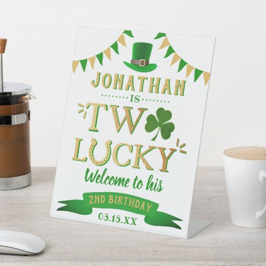 Two Lucky St. Patrick's Day 2nd Birthday Welcome 台座サイン (インサイチュ)
