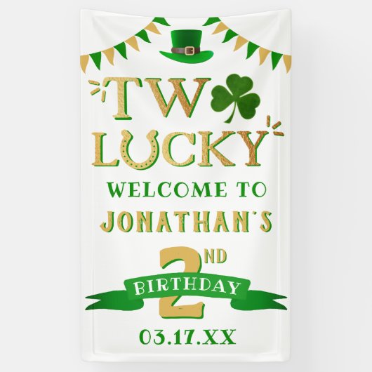 Two Lucky St. Patrick's Day 2nd Birthday Welcome 横断幕 (縦)