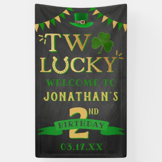 Two Lucky St. Patrick's Day 2nd Birthday Welcome 横断幕 (縦)