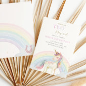 Two Magical Unicorn Rainbow 2nd Birthday Party 招待状
