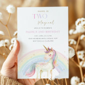 Two Magical Unicorn Rainbow 2nd Birthday Party 招待状