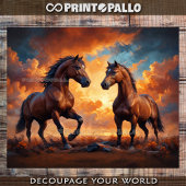 Two majestic horses in the light of the sunset. 薄葉紙