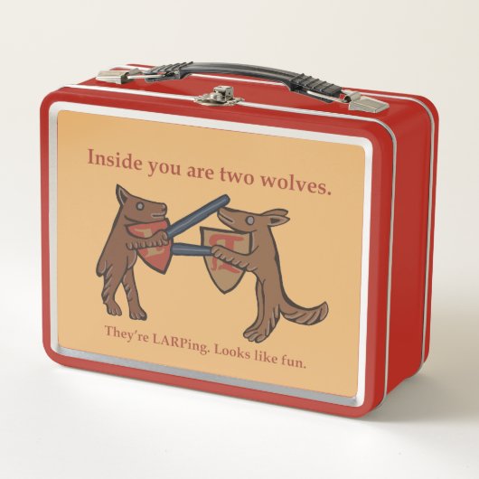 Two Medieval Wolves Metal Lunchbox メタルランチボックス (正面)