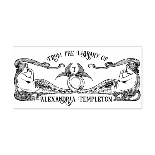 Two Mermaids #2 Library Book Nameイニシャル セルフインキングスタンプ (デザイン)