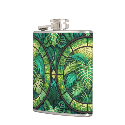 Two metal flasks with vibrant green tropical  フラスク (左)