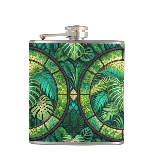 Two metal flasks with vibrant green tropical  フラスク (正面)