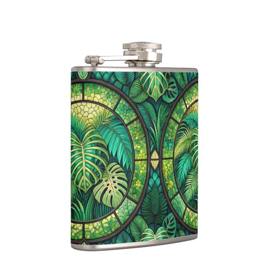Two metal flasks with vibrant green tropical  フラスク (右)