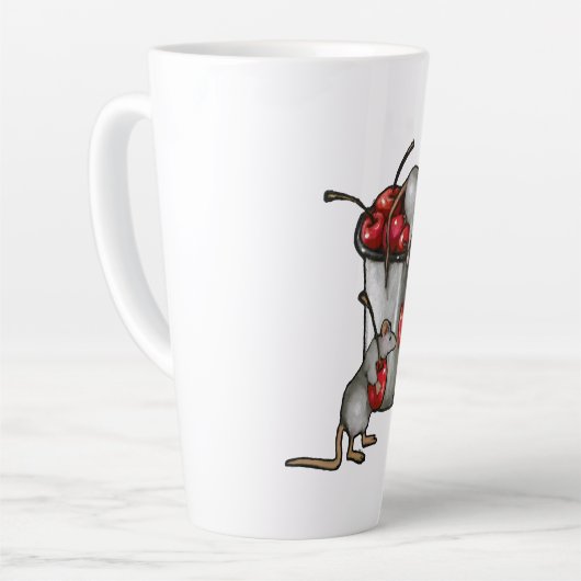 Two MICE Stealing Cherries, Bucket of Cherries Art カフェラテマグ (左アングル)