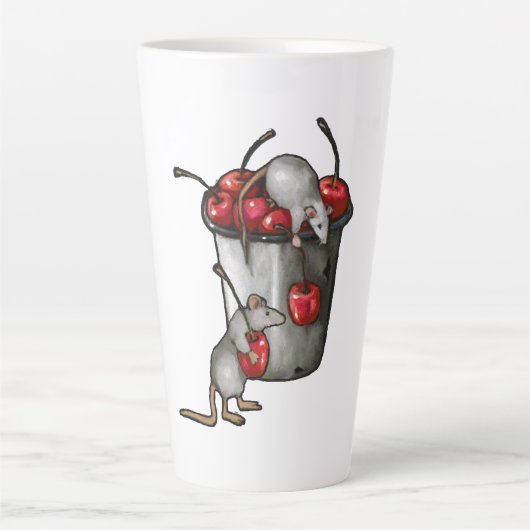 Two MICE Stealing Cherries, Bucket of Cherries Art カフェラテマグ (正面)