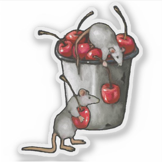 Two MICE Stealing Cherries, Bucket of Cherries Art シール (正面)