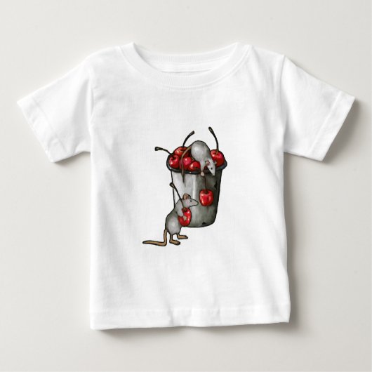 Two MICE Stealing Cherries, Bucket of Cherries Art ベビーTシャツ (正面)