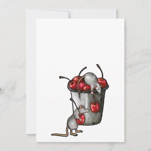Two MICE Stealing Cherries, Bucket of Cherries Art 招待状 (正面)