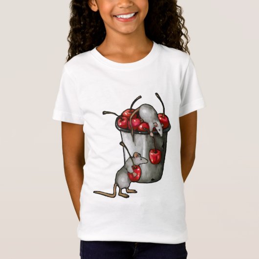 Two MICE Stealing Cherries, Bucket of Cherries Art Tシャツ (正面)