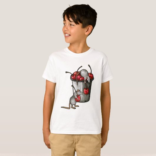 Two MICE Stealing Cherries, Bucket of Cherries Art Tシャツ (正面フル)