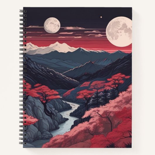 Two Moons Over The Mountains Spiral Bullet Journal ノートブック (正面)