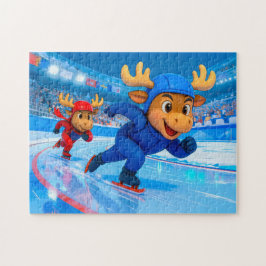 Two Moose Speed Skating on an Icy Track ジグソーパズル