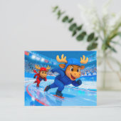 Two Moose Speed Skating on an Icy Track ポストカード (スタンド正面)