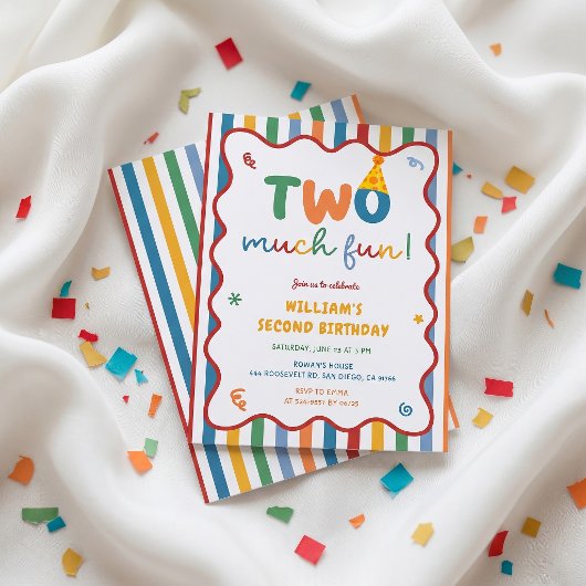 Two Much Fun 2歳の誕生日パーティーの招待状 招待状