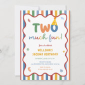 Two Much Fun 2歳の誕生日パーティーの招待状 招待状 (正面)