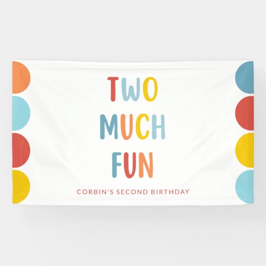 Two Much Fun 2歳の誕生日パーティーバナー 横断幕 (横)