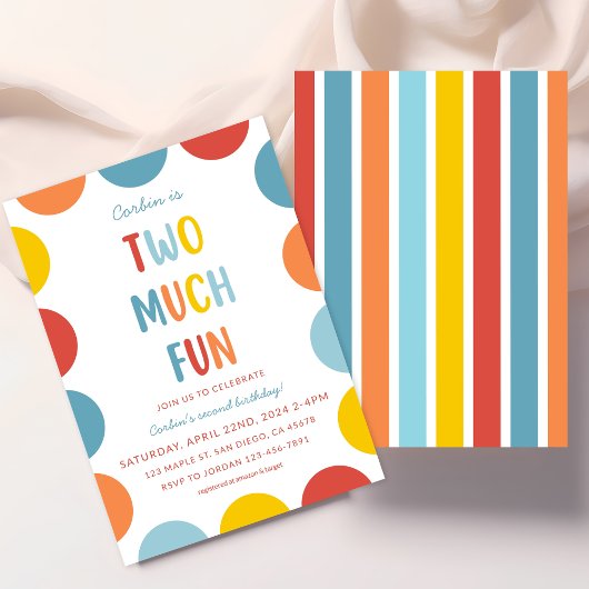Two Much Fun 2歳の誕生日パーティー招待状 招待状